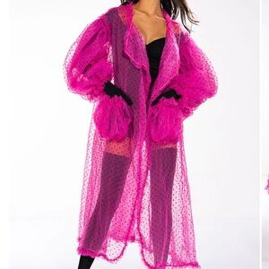 AKIRA Pink Sheer Polka Dot Jacket